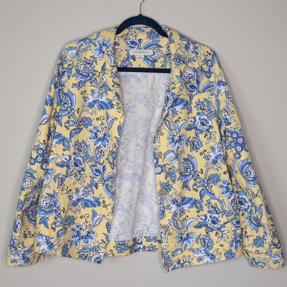 Appleseeds Cotton Blazer Yellow and Blue Floral Jacket Women's Size M - Picture 3 of 6
